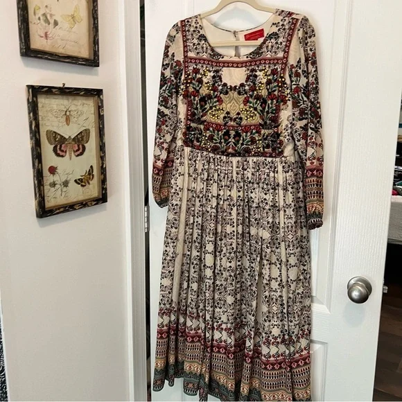 Anthropologie BHANUNI Far Fields Field flowers floral beaded dress puffy sleeves - Picture 9 of 15